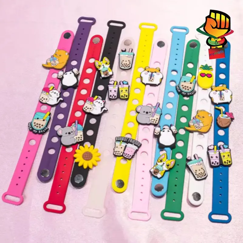 Factory Price 18/21/23cm Rainbow Color Soft PVC Bands with Holes Fit Clog Charm Silicone Wristband Bracelets